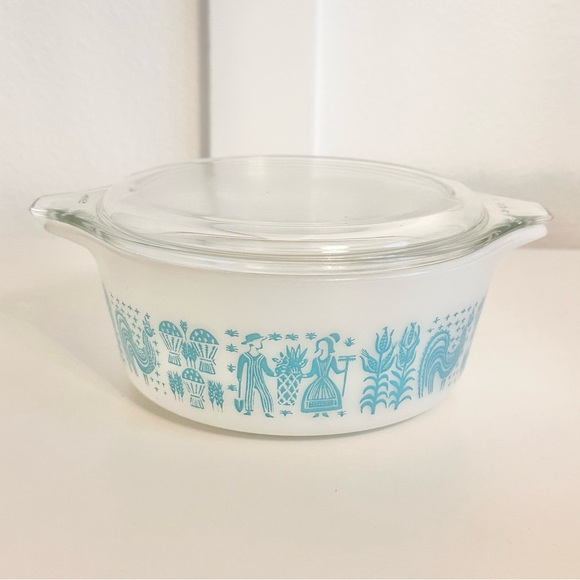Pyrex Other - Pyrex Amish Butterprint 472 Casserole Dish Vintage White Blue 1.5 Pint Lid READ
